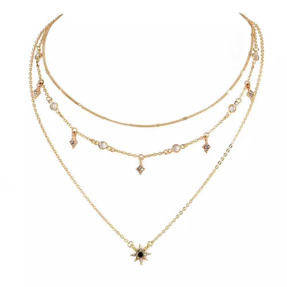 ‼️3/$30 Boho Multilayer Crystal Star Gold Necklace - Picture 3 of 5